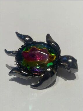 Vintage Signed Attwood & Sawyer AS Watermelon Rhinestone Sea Turtle Brooch Pin